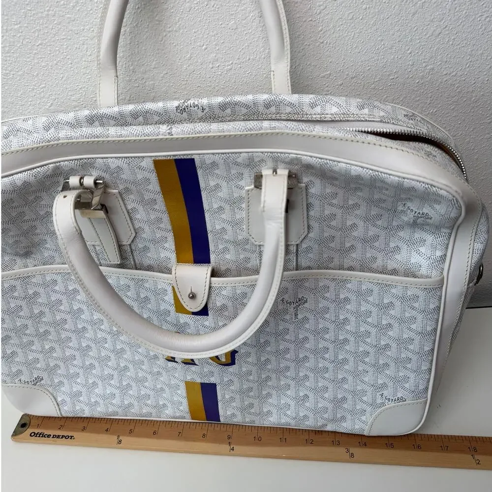 Goyard Ambassade MM White Goyardine Briefcase Laptop Bag AG Personalized